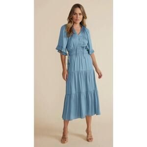 Mink Pink Women Ines Midi Dress French Blue Size X-Small Layered Preppy